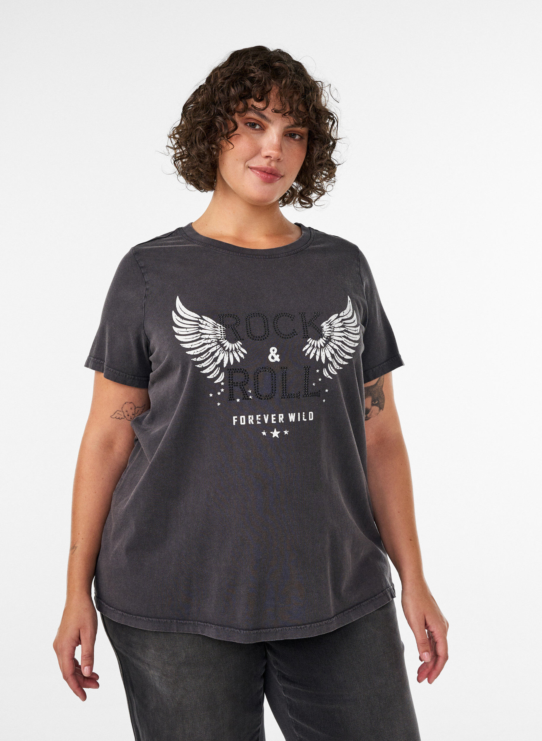 ZizziT-shirt en coton bio avec imprim&eacute;, Noir, Model image number 0