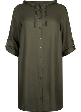 Robe chemise en viscose avec capuche et manches 3/4, Thyme, Packshot image number 0
