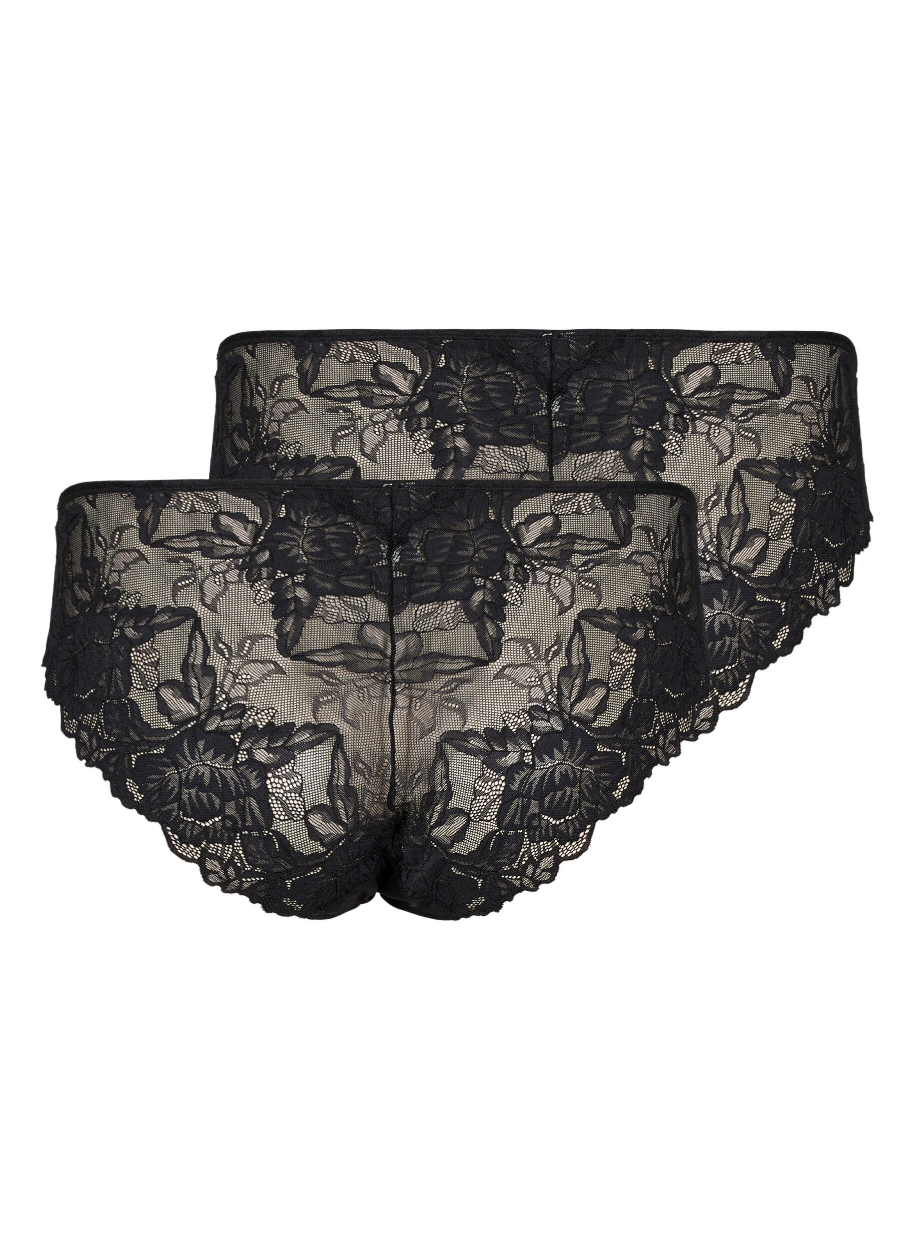Zizzi 2-pack culottes tai en dentelle taille normale, Black, Packshot image number 1