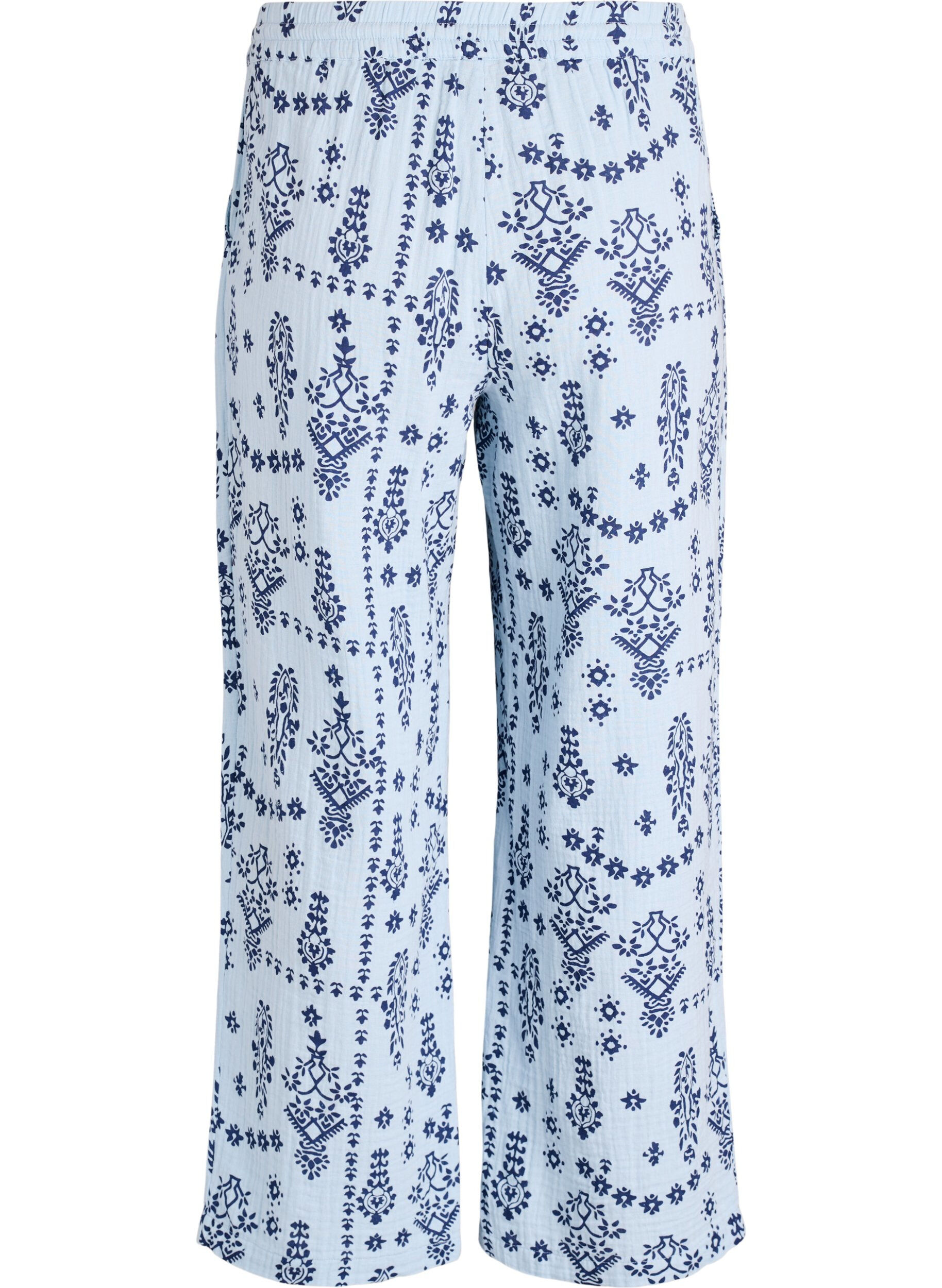 ZizziLosse broek in katoenen mousseline met stippen, Blauw, Packshot image number 1