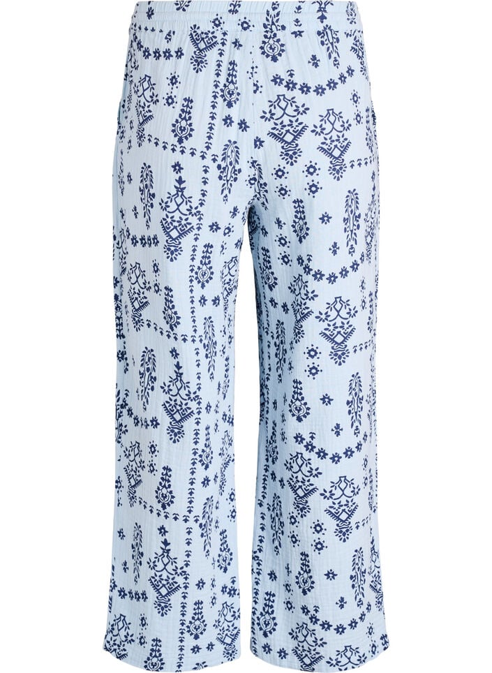 Losse broek in katoenen mousseline met stippen, Blauw, Packshot image number 1