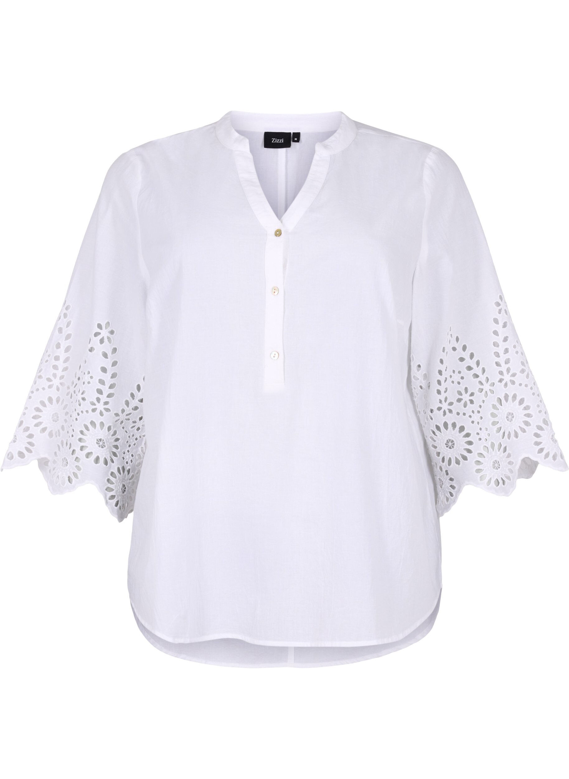 ZizziOverhemdblouse met broderie anglaise en 3/4 mouwen, Bright White, Packshot image number 0