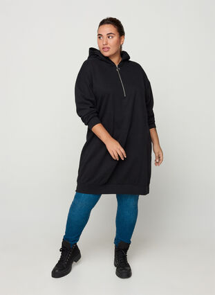 Robe pull avec capuche et fermeture éclair, Black, Model image number 2