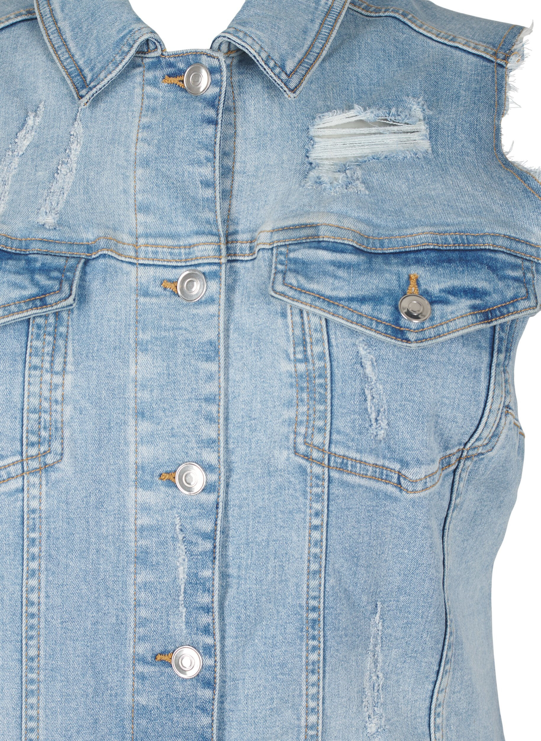 Zizzi Robe en jean sans manches avec d&eacute;tails &agrave; bords bruts, Light Blue Denim, Packshot image number 2