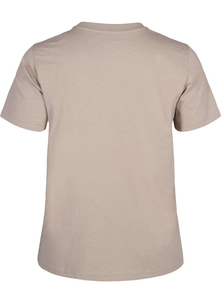 T-shirt basique en coton à col rond, Beige, Packshot image number 1