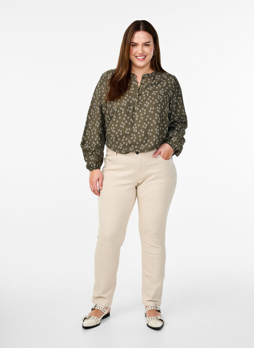Strakke pasvorm Emily jeans met reguliere taille, Beige, Model image number 0