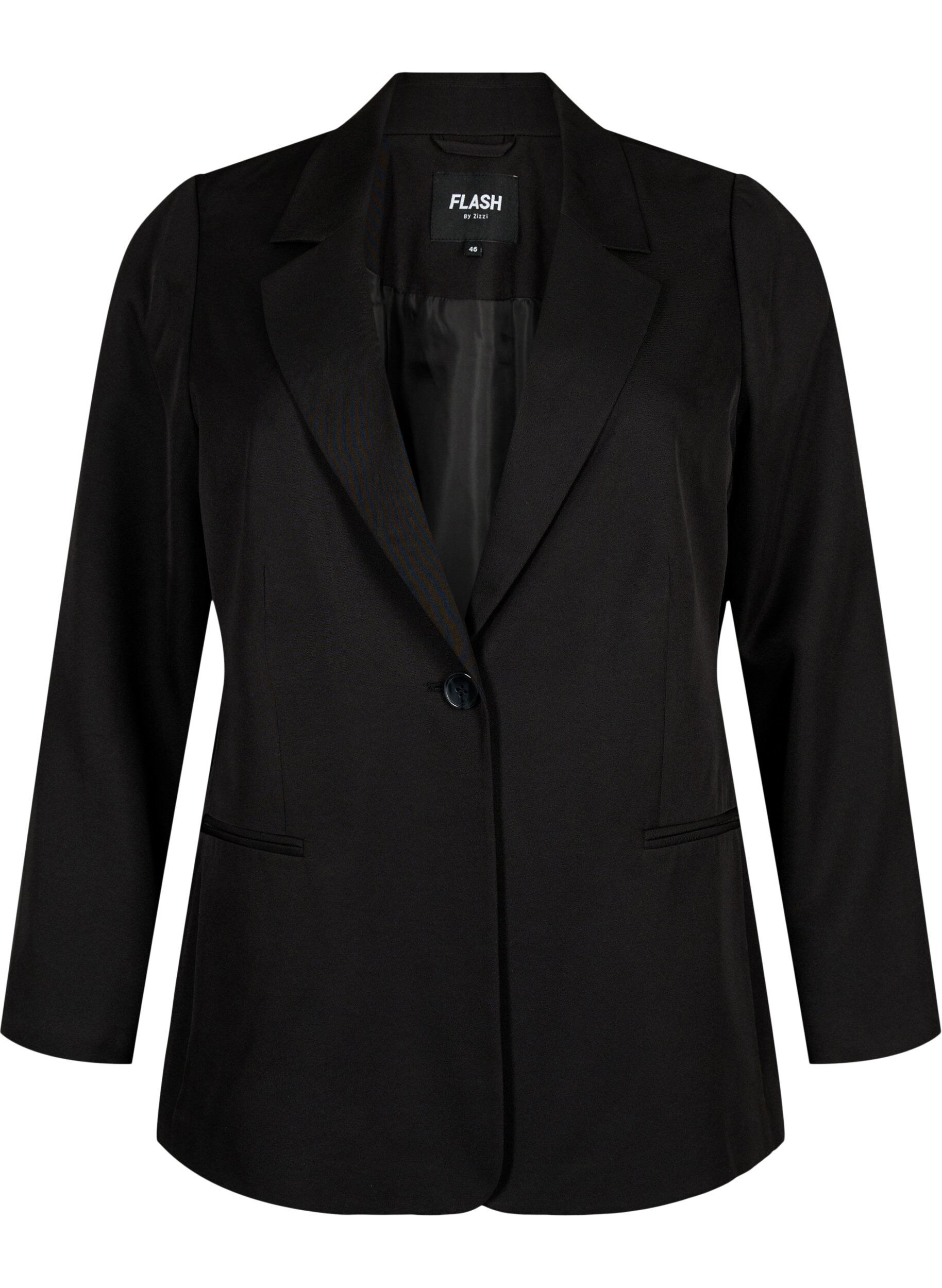 ZizziFLASH - Eenvoudige blazer met knoop, Zwart, Packshot image number 0