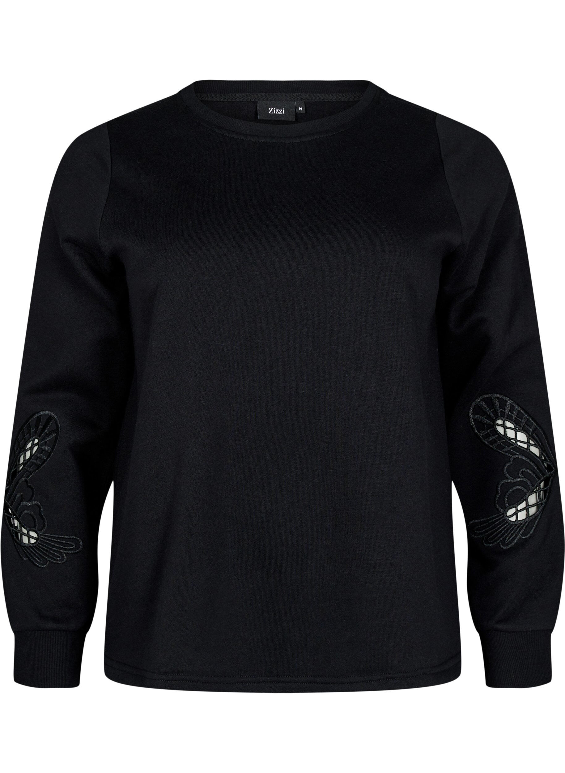 ZizziSweatshirt met geborduurde uitsneden, Black, Packshot image number 0