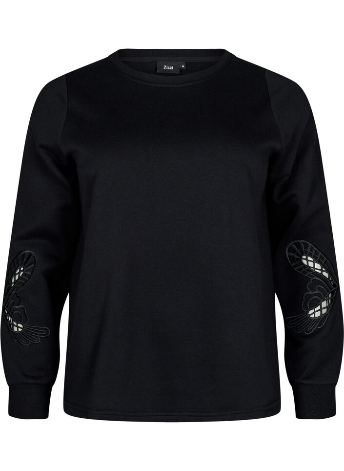 Sweatshirt met geborduurde uitsneden, Black, Packshot image number 0