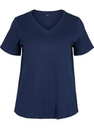 T-shirt en coton avec structure côtelée, Navy Blazer, Packshot image number 0