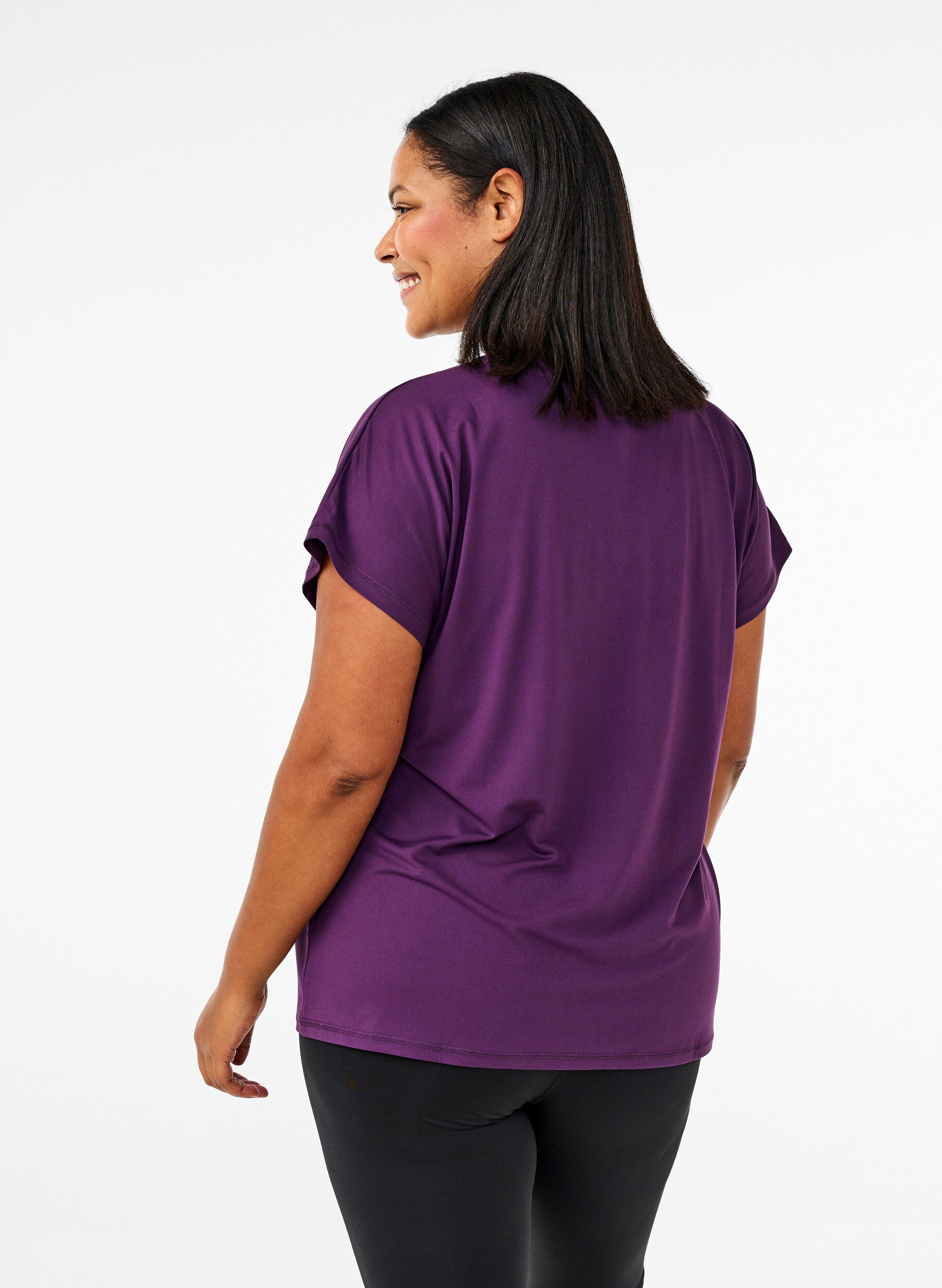 Zizzi T-shirt de sport ample avec col en V, Violet, Model image number 2