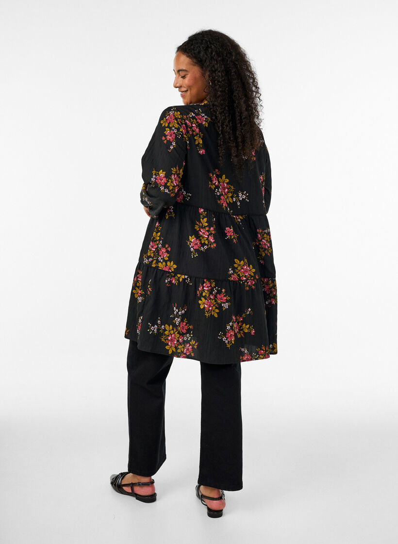 Robes &agrave; imprim&eacute; floral avec fermeture &agrave; cravate, Noir, Model image number 2