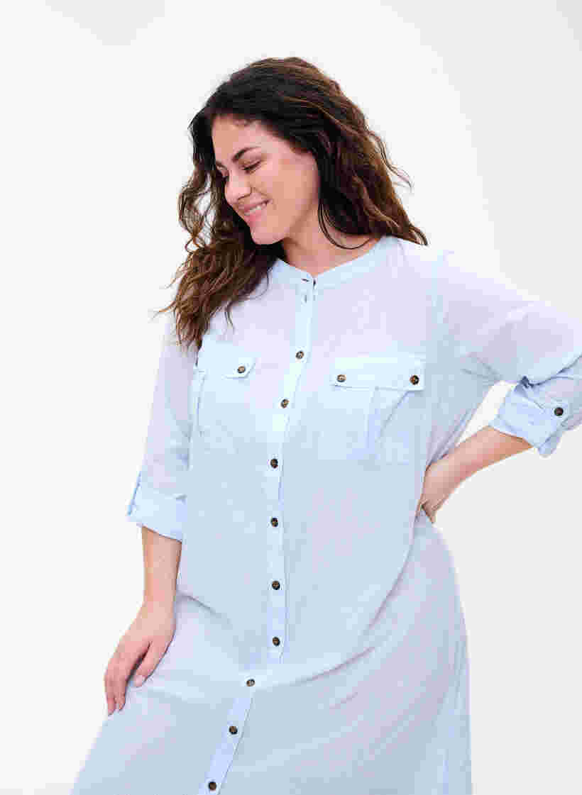 Robe chemise en coton à longues rayures, Blue Stripe, Model image number 2