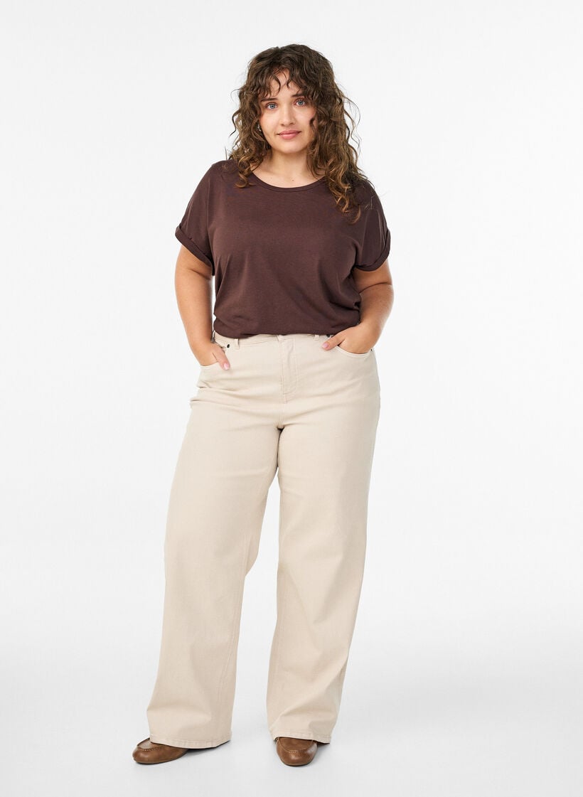 T-shirt &agrave; manches courtes en m&eacute;lange de coton, Marron, Model image number 1