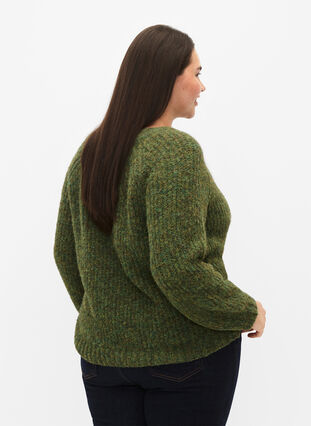 Gebreide trui met wol en raglanmouwen, Winter Moss, Model image number 1