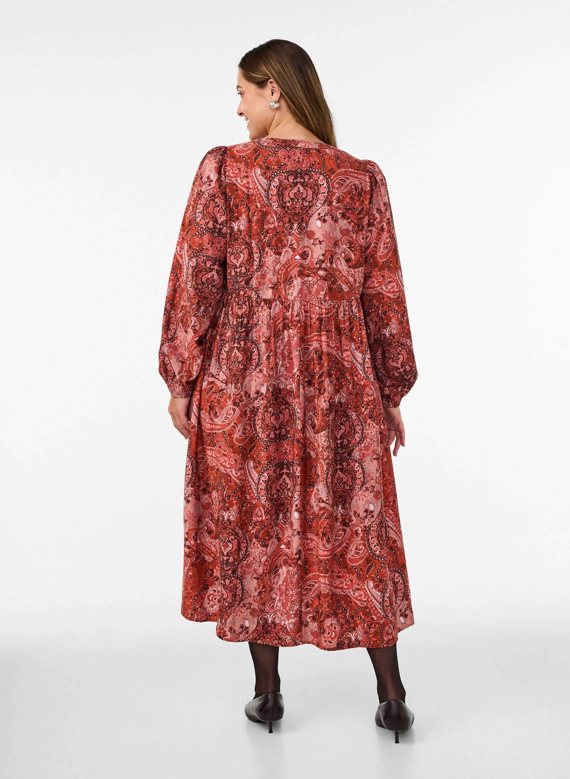 ZizziRobe midi en viscose avec imprim&eacute; cachemire, Orange, Model image number 1