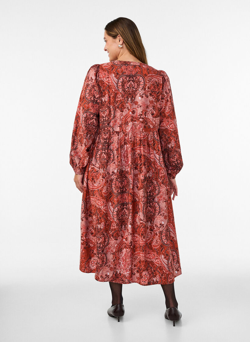 Robe midi en viscose avec imprim&eacute; cachemire, Orange, Model image number 1