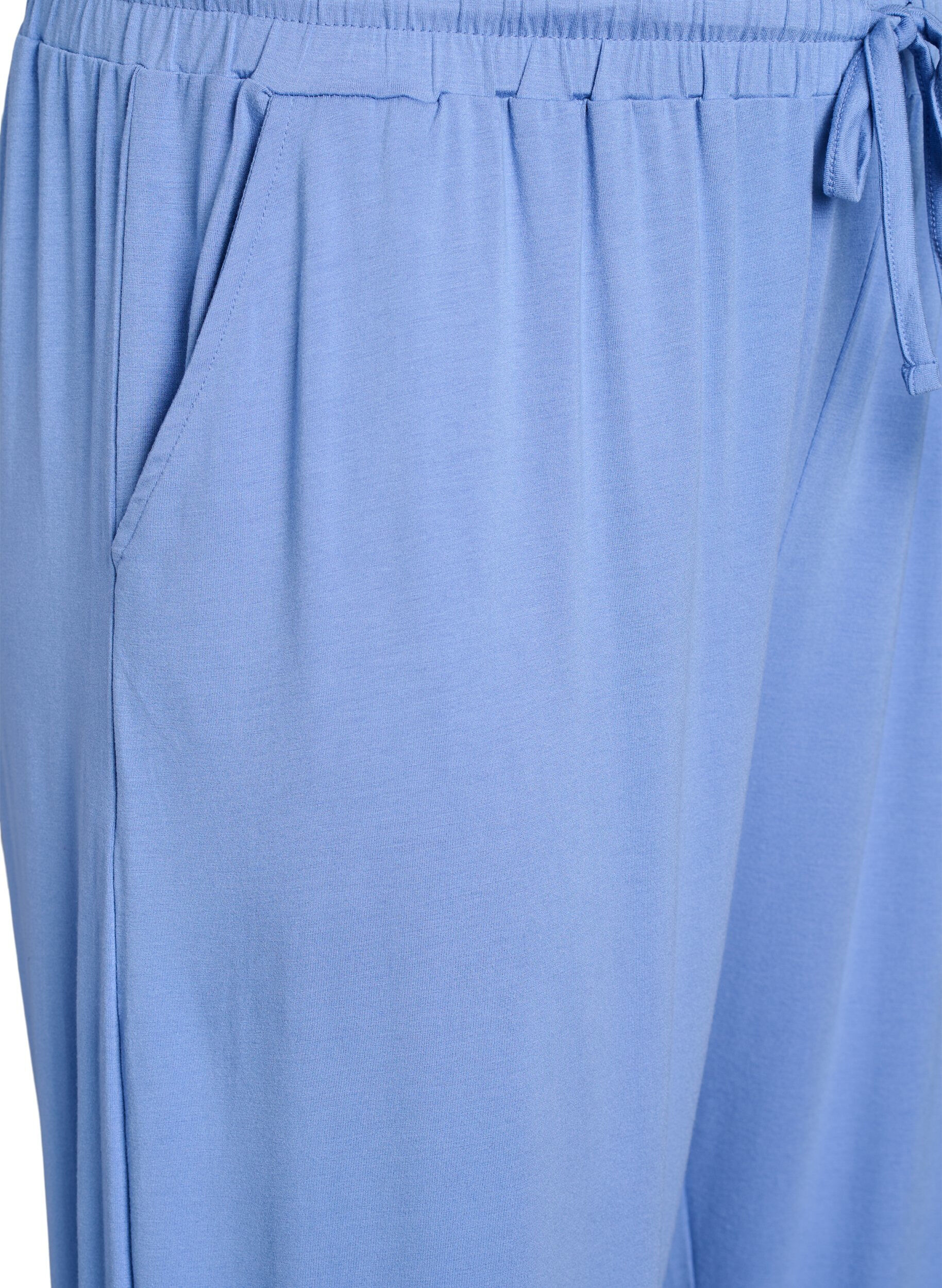 ZizziLosse nachtbroek in viscose jersey met zakken, Blauw, Packshot image number 2