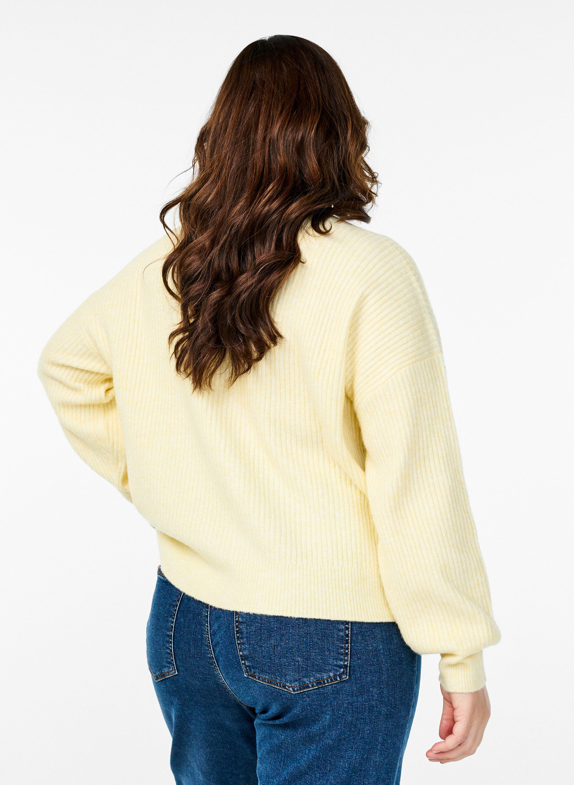 Zizzi Cardigan en tricot c&ocirc;tel&eacute; avec boutons, Jaune clair, Model image number 2