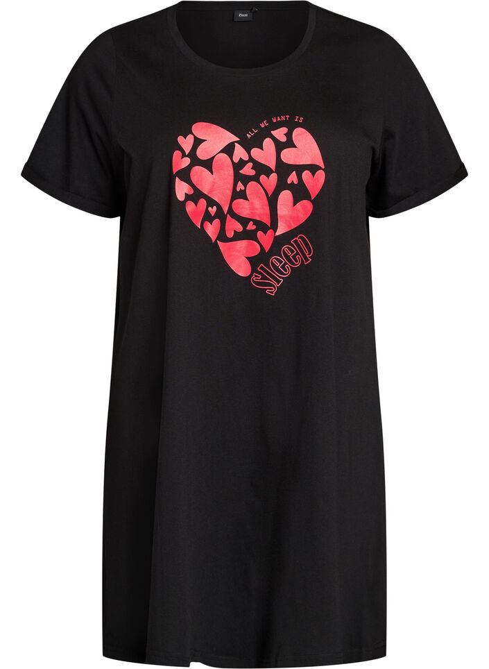 Nachtjapon met korte mouwen van biologisch katoen, Zwart, Packshot image number 0