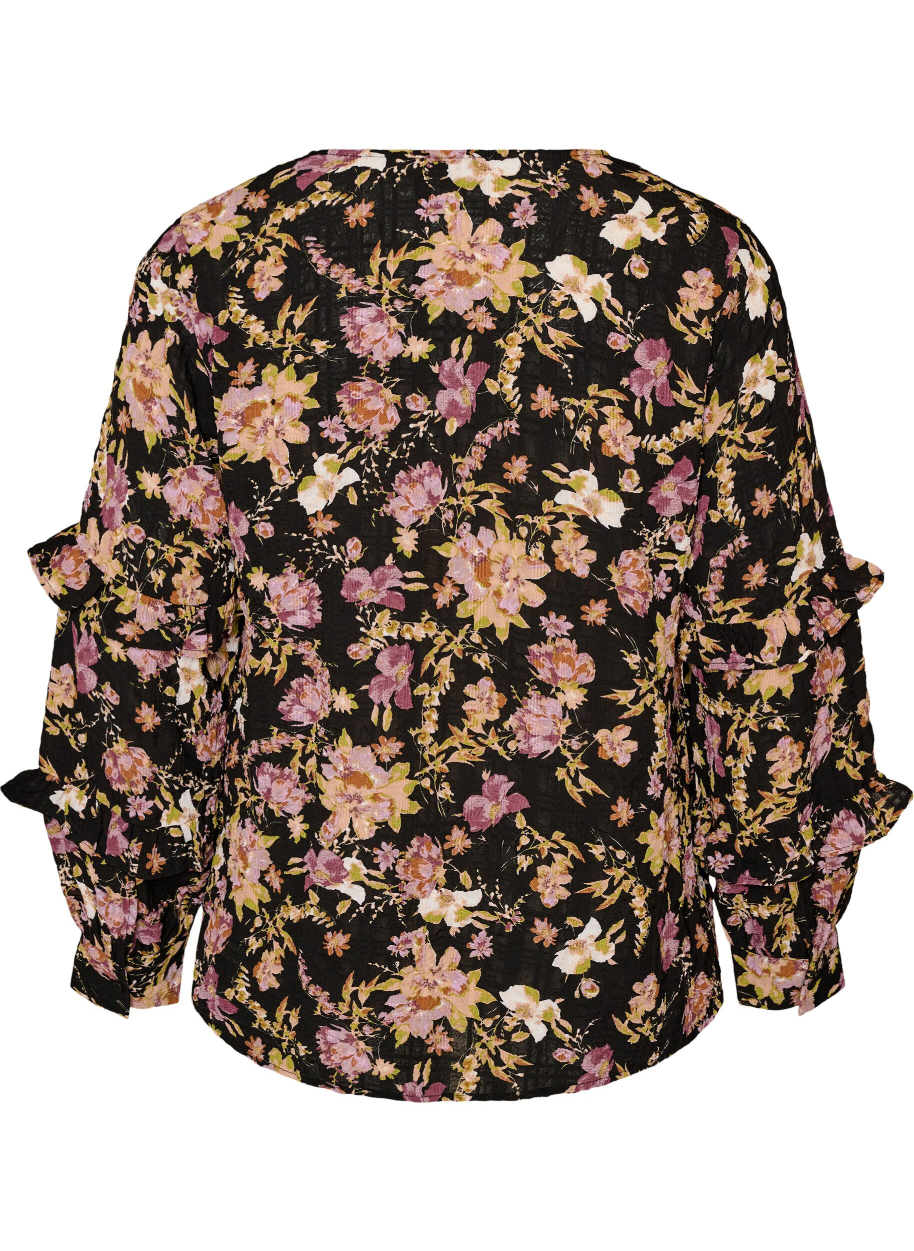 ZizziBlouse avec imprim&eacute; floral et volants, Noir, Packshot image number 1
