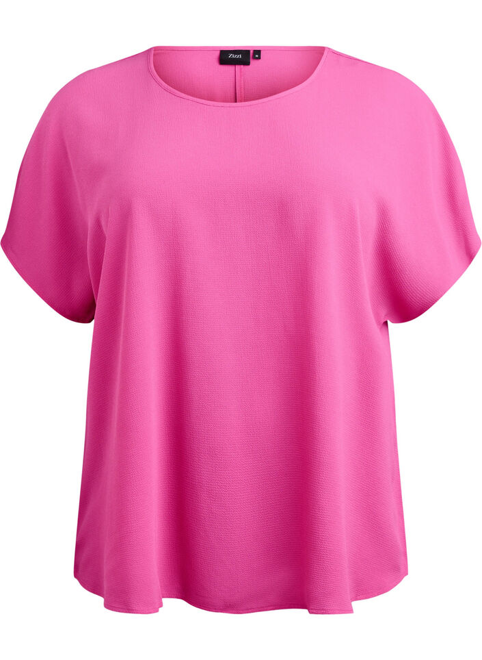 Blouse met korte mouwen en een ronde halslijn, Roze, Packshot image number 0