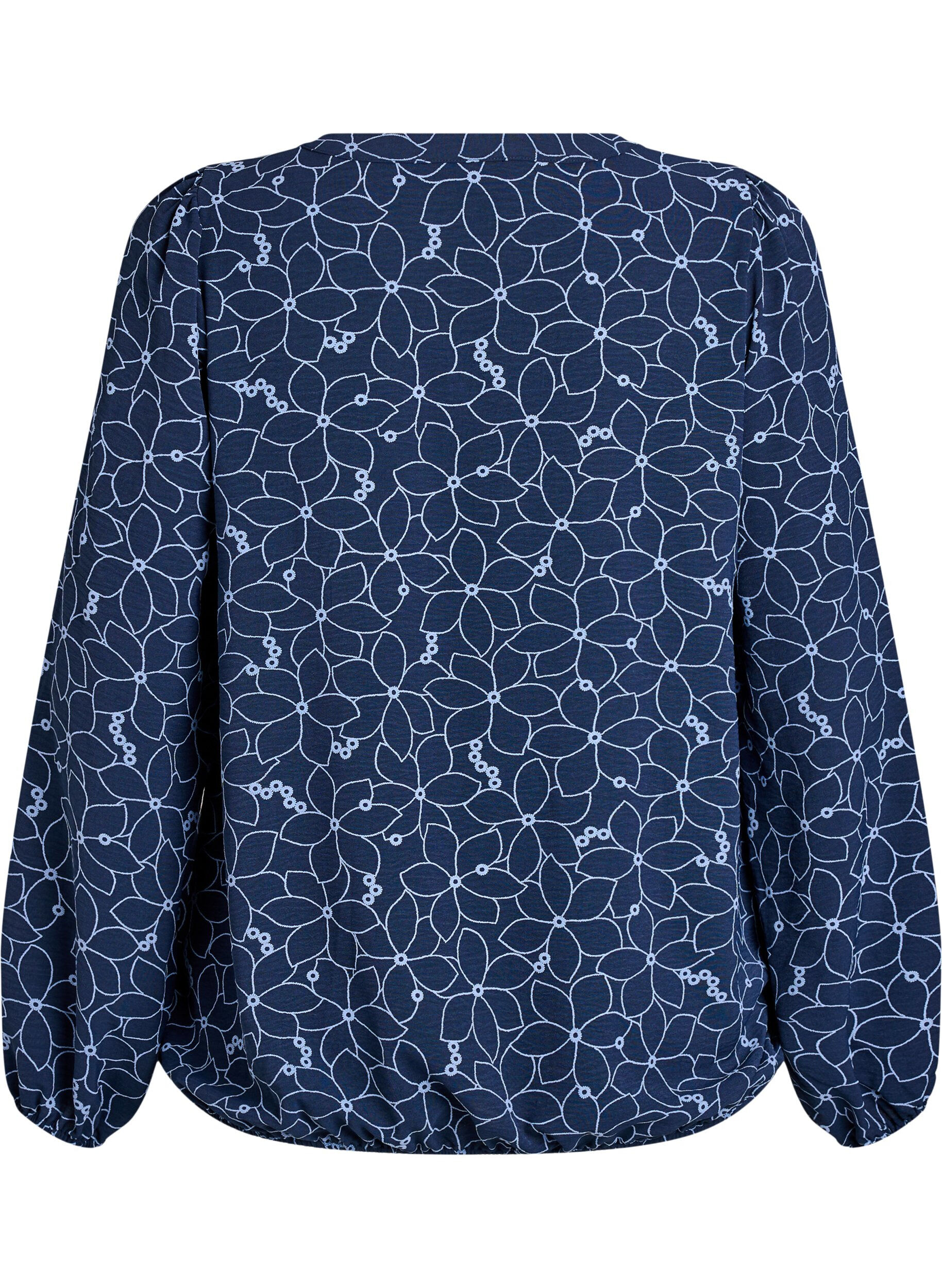 ZizziBlouse met lange mouwen met bloemenborduursel, Blauw, Packshot image number 1