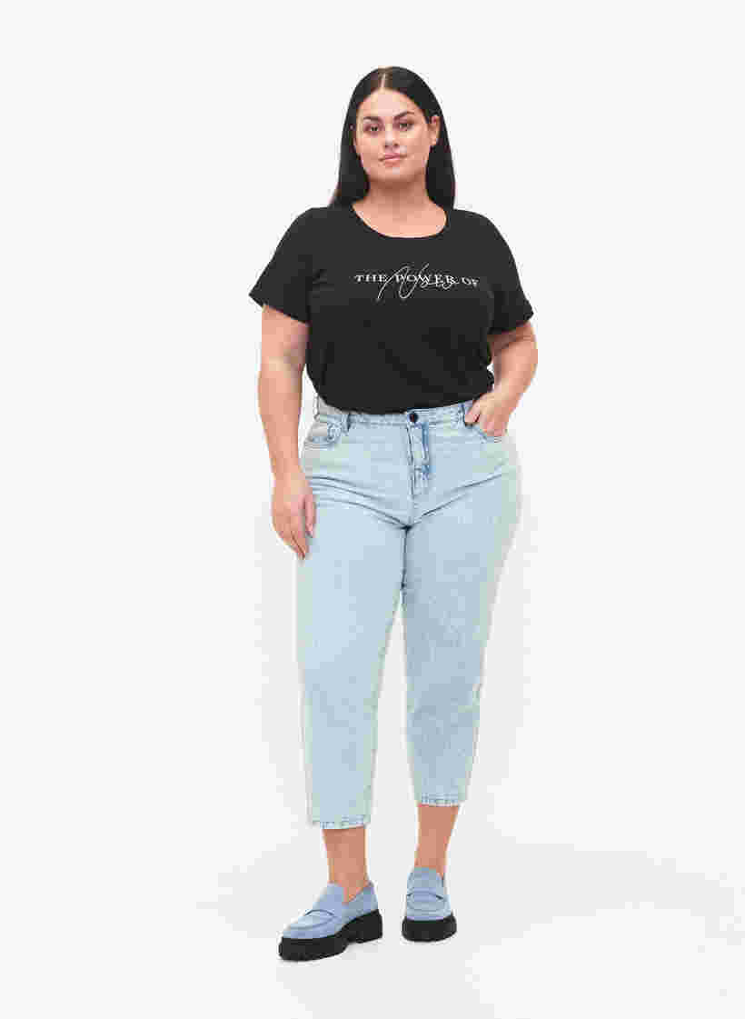 Katoenen t-shirt met korte mouwen en elastische rand, Black W. Now, Model image number 2