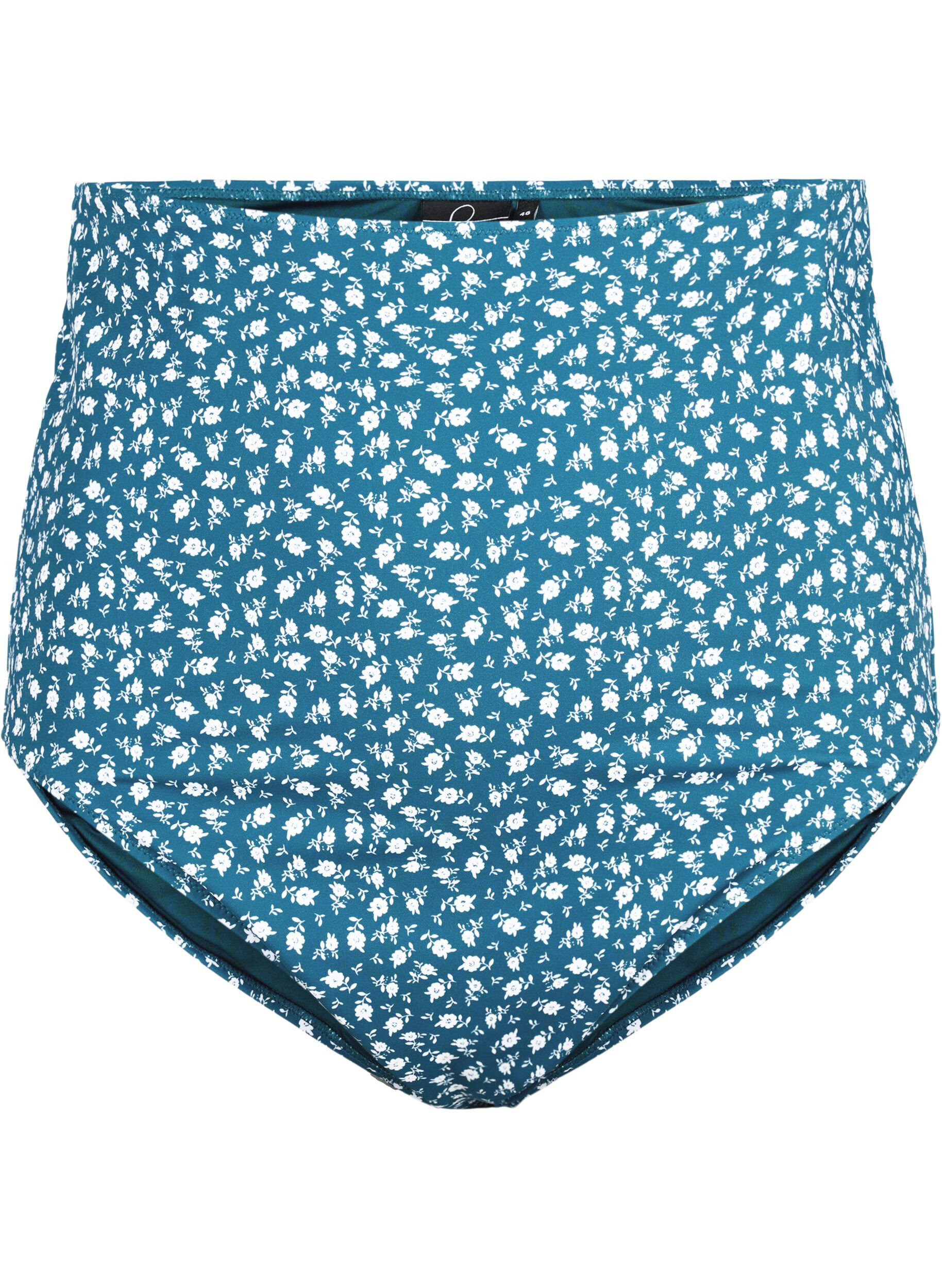 Zizzi Culotte de bikini taille tr&egrave;s haute &agrave; imprim&eacute; floral, Bleu p&eacute;trole, Packshot image number 0