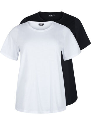 FLASH - 2-pack t-shirts à col rond, White/Black, Packshot image number 0