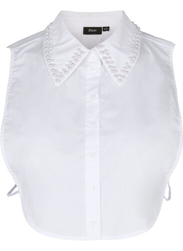 Losse overhemdkraag met parels, Bright White, Packshot image number 0
