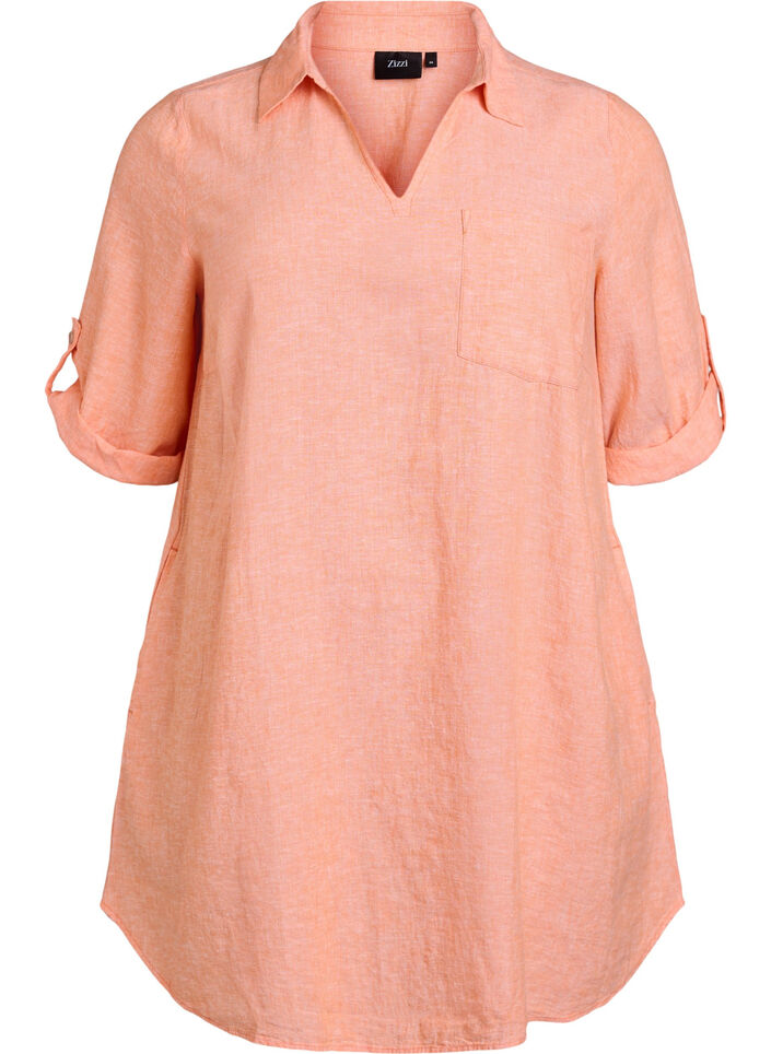 Tuniek van linnen en viscose met A-vorm, Oranje, Packshot image number 0