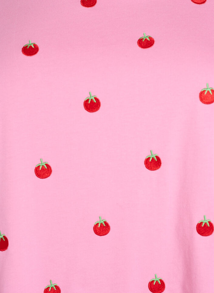 T-shirt en coton biologique avec motifs brod&eacute;s, Rose, Packshot image number 2