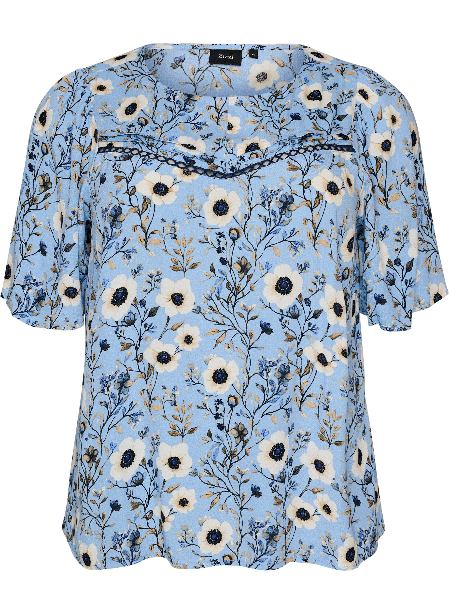 ZizziBloemenblouse met korte mouwen, Blauw, Packshot image number 0