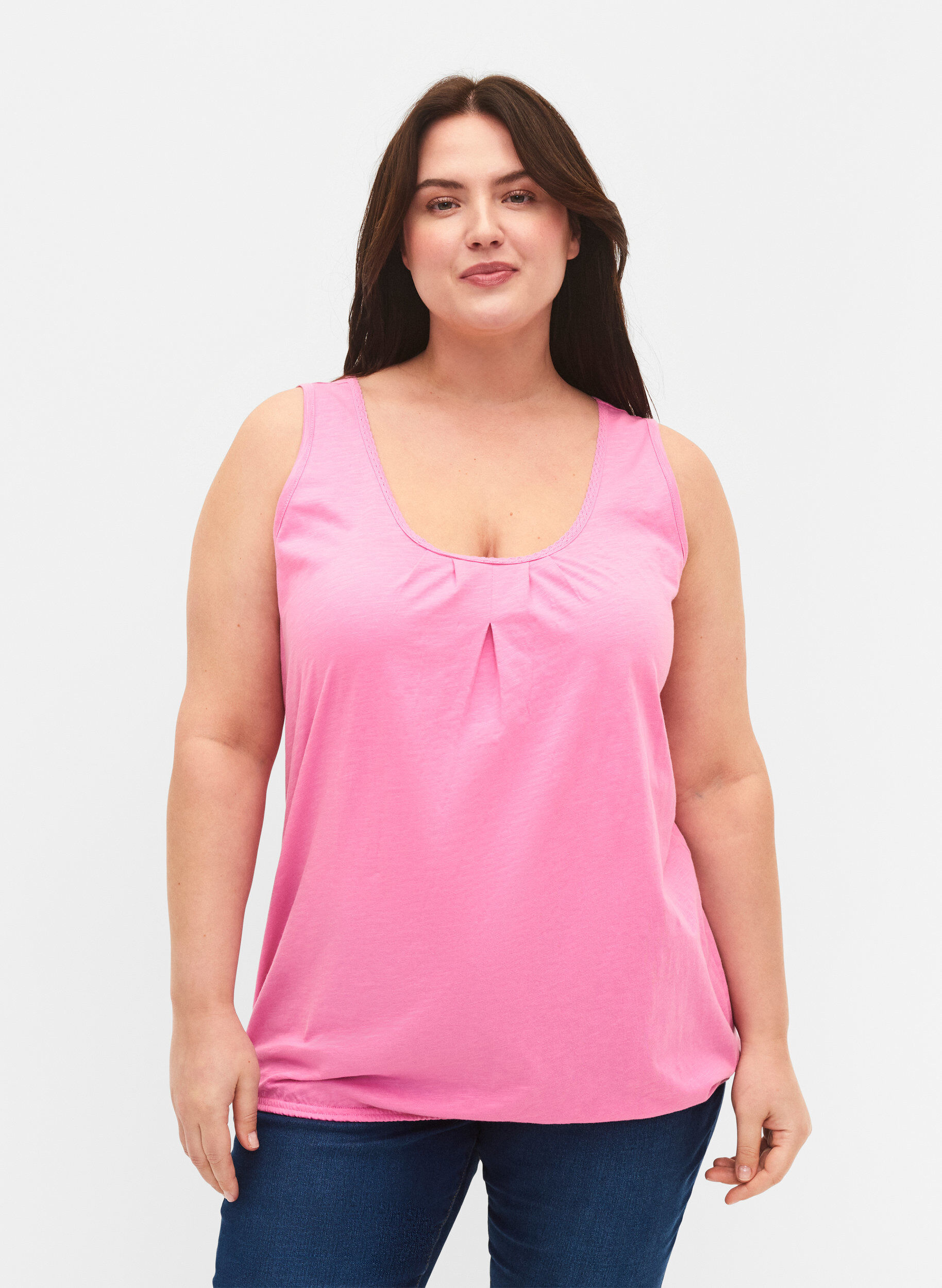 Zizzi2-pack katoenen topje met kanten randje, Rosebloom / Black, Model image number 0