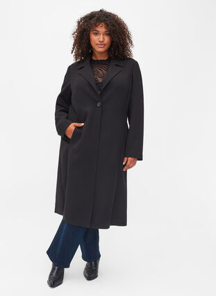 Lange jas met knoopsluiting, Black, Model image number 0