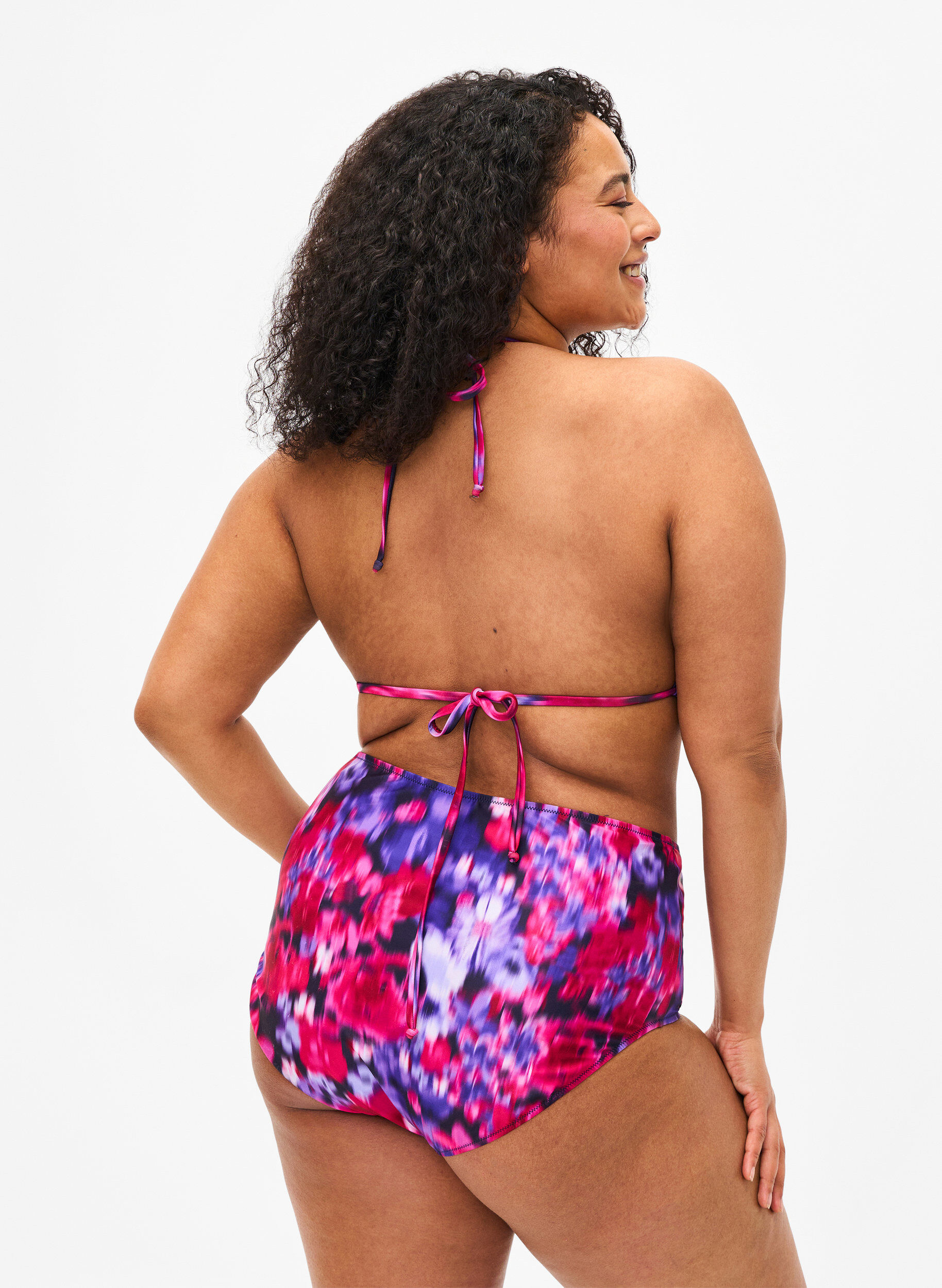 Zizzi Bas de bikini &agrave; imprim&eacute; et taille haute, Rose, Model image number 1