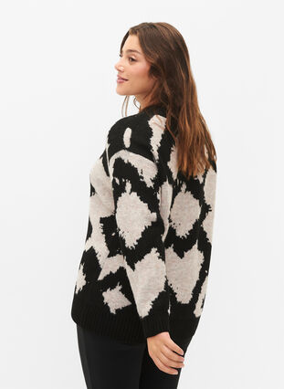 Blouse tricotée à motifs, Black Comb, Model image number 1