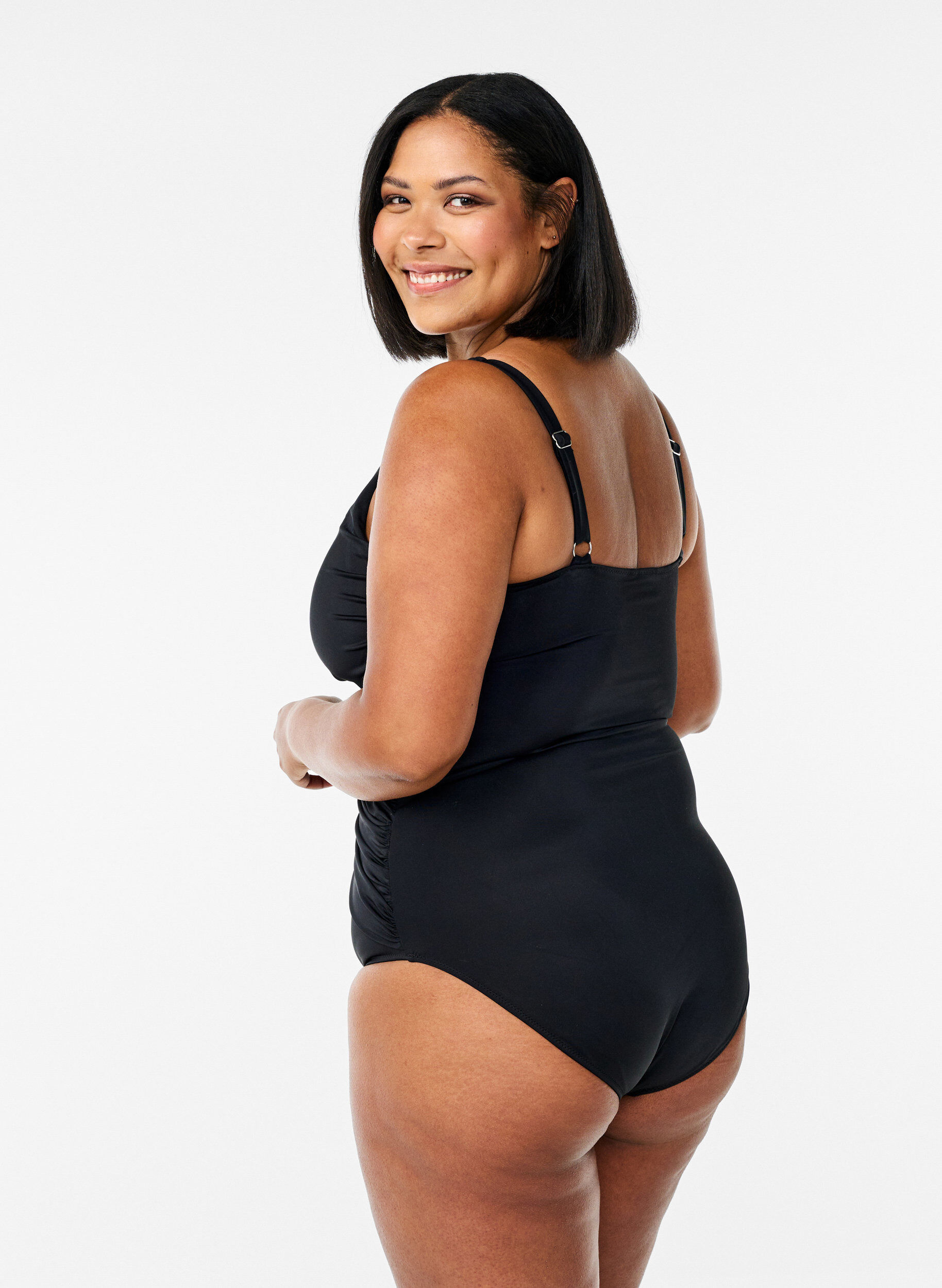 ZizziBadpak met gedrapeerd kruisdetaillering, Zwart, Model image number 1