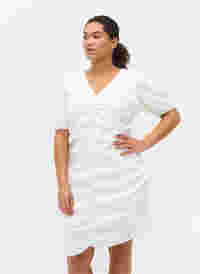 Robe à manches courtes, drapée et structurée, Bright White, Model