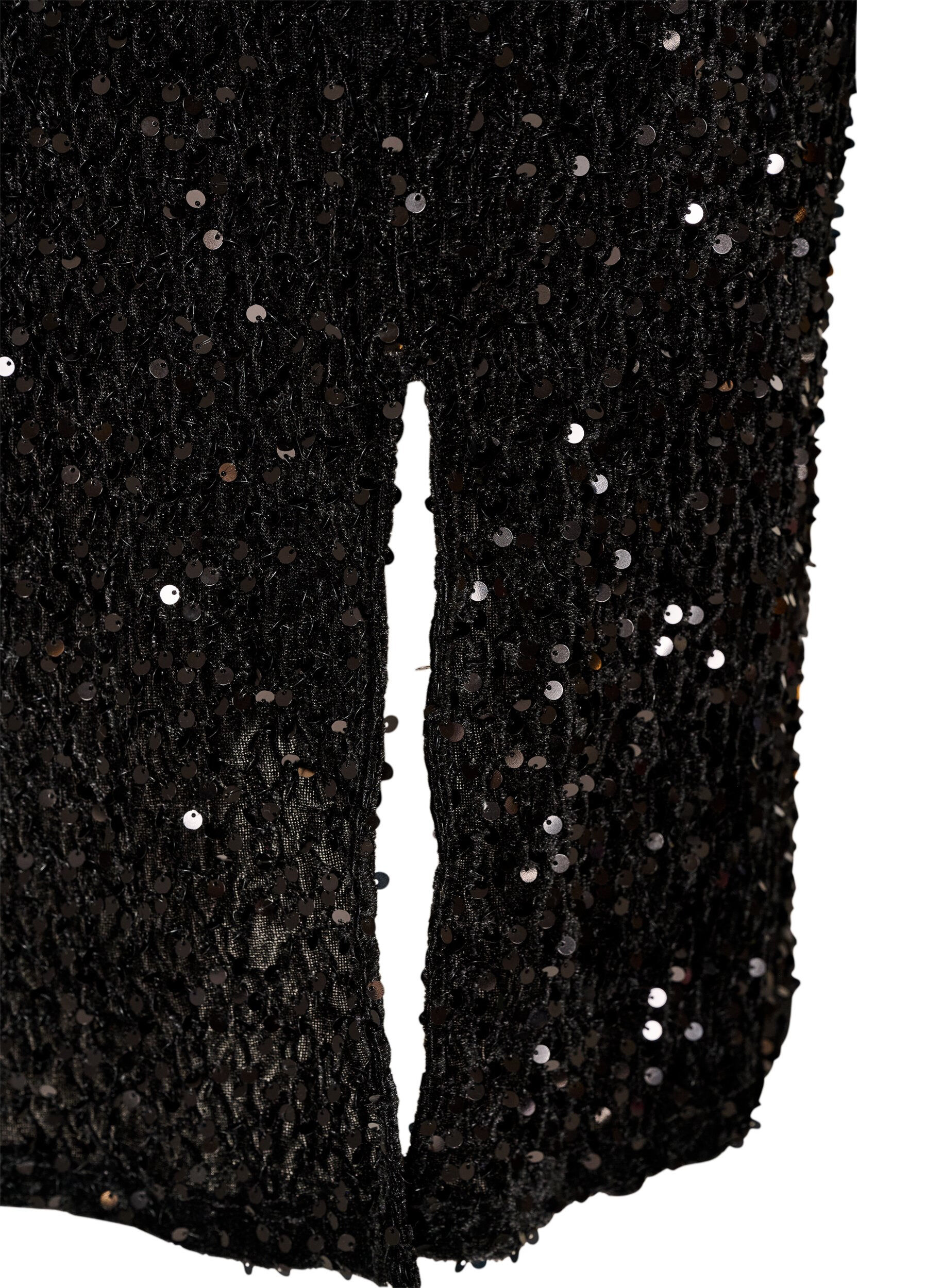 ZizziMidirok met pailletten en splitten, Zwart, Packshot image number 3
