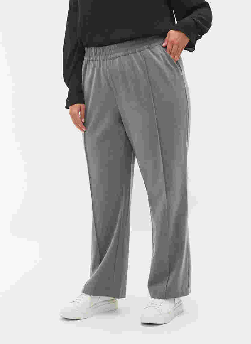 Grijs gemêleerde broek met elastiek in de taille, Medium Grey Melange, Model image number 1