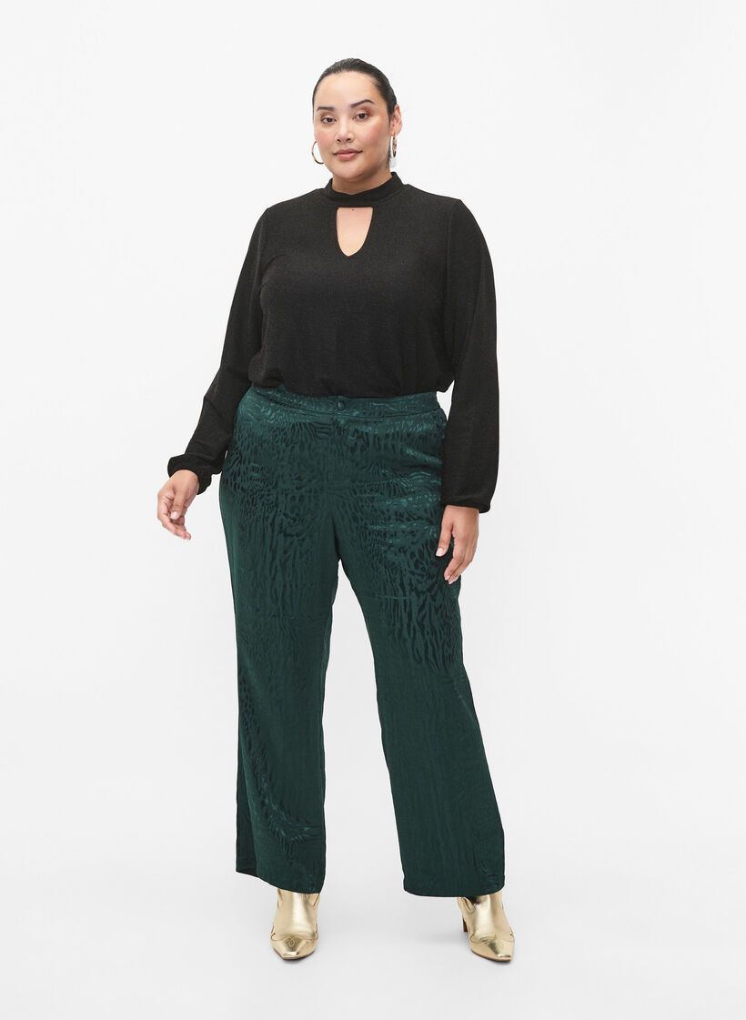 Blouse scintillante à manches longues avec décolleté arrondi et détail en V, Black Black, Model image number 3