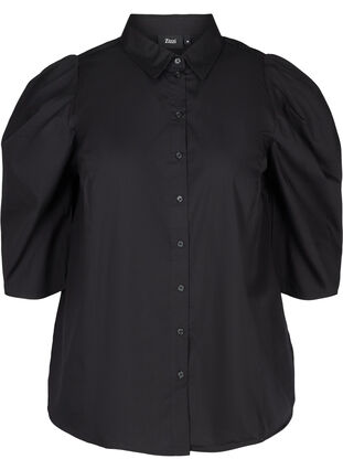 Katoenen blouse met 3/4 pofmouwen, Black, Packshot image number 0