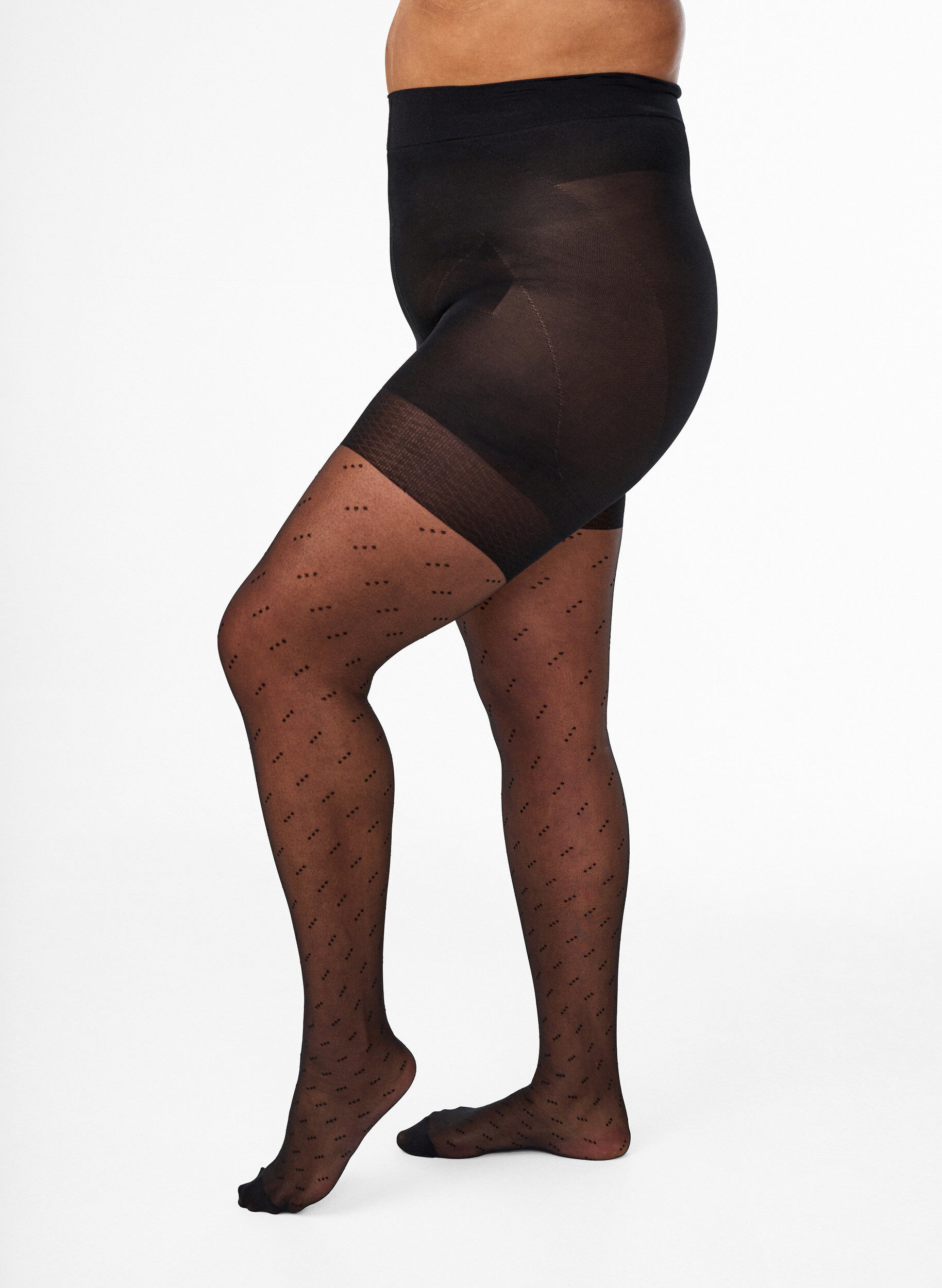 25 denier push-up panties met een stippenpatroon, Zwart, Model