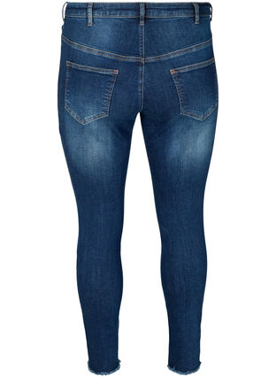 Cropped Nille jeans met gerafelde randen, Blue denim, Packshot image number 1