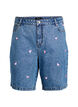 Shorts en jean taille haute orn&eacute;s de c&oelig;urs brod&eacute;s, Bleu Clair, Packshot image number 0