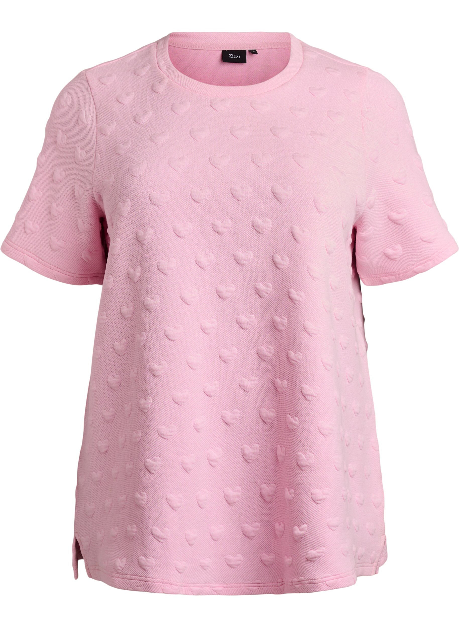 ZizziT-shirt van embossen katoenen jersey, Roze, Packshot image number 0