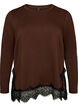Jersey blouse met kanten rand, Bruin, Packshot image number 0