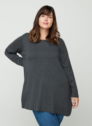 Blouse trapèze en tricot, Dark Grey Melange, Model image number 0